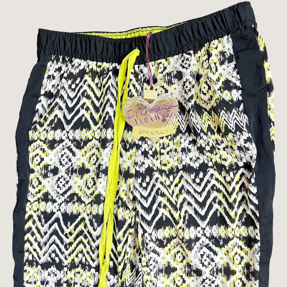 Princess Vera Wang Geometric Chevron Jogger Pants Black White Lime Green Small